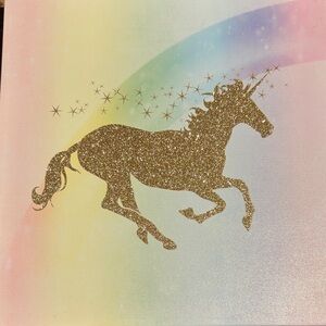 Gold Glitter Unicorn Canvas Art | EUC | 12”x12”x1”
